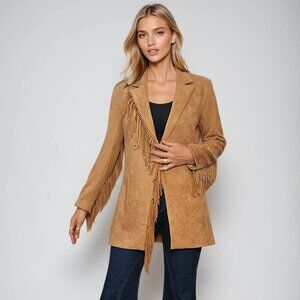 Tan Western Premium Quality Fringed Suede Blazer